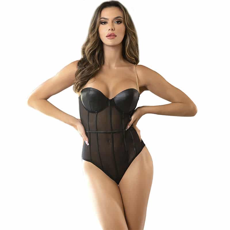 Body noir bretelles chaîne S/M — SUBBLIME