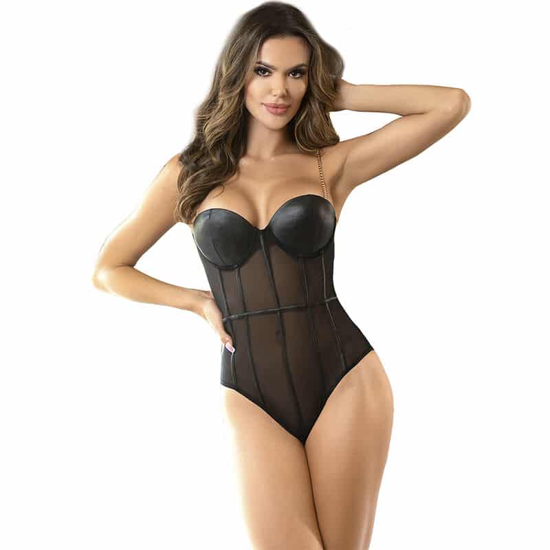 Body noir bretelles chaîne S/M — SUBBLIME, vue 2