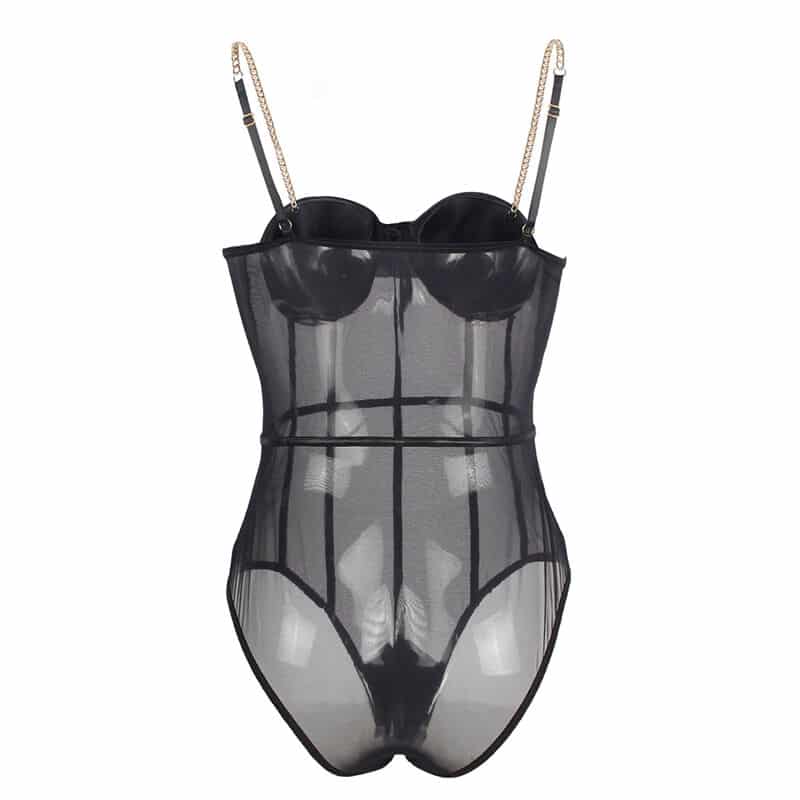 Body noir bretelles chaîne S/M — SUBBLIME, vue 6