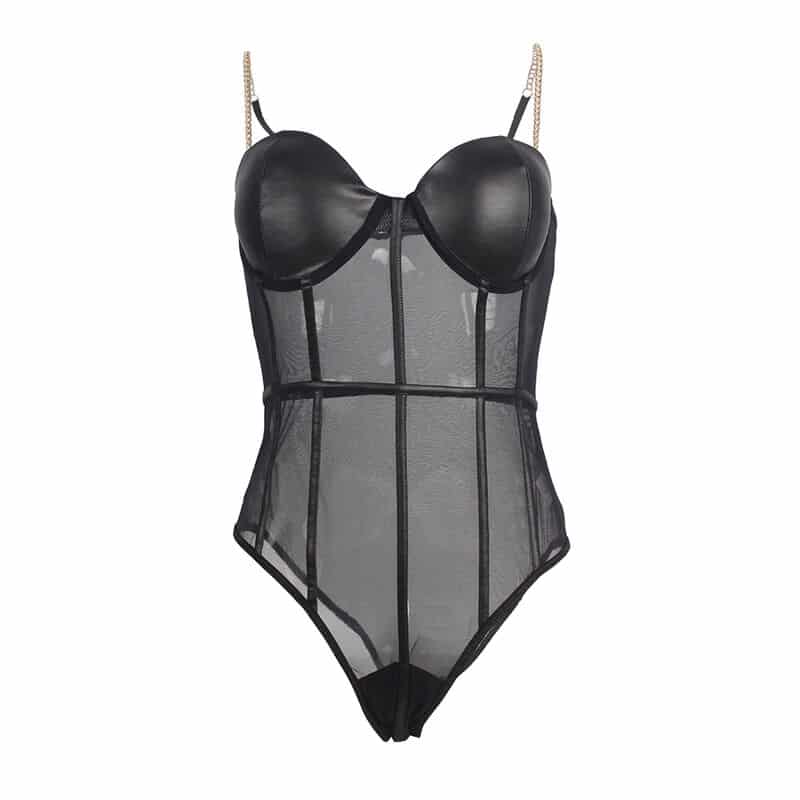 Body noir bretelles chaîne S/M — SUBBLIME, vue 5