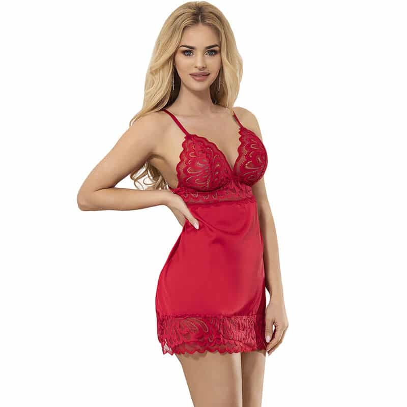 Babydoll en satin avec dentelle rouge L/XL — SUBBLIME, vue 2