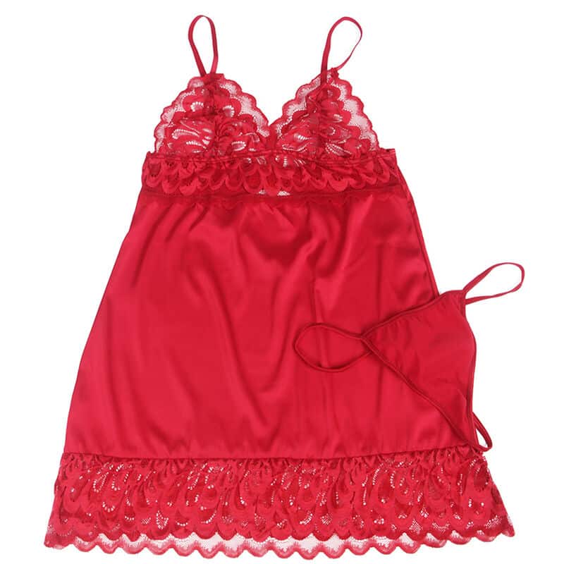 Babydoll en satin avec dentelle rouge L/XL — SUBBLIME, vue 6