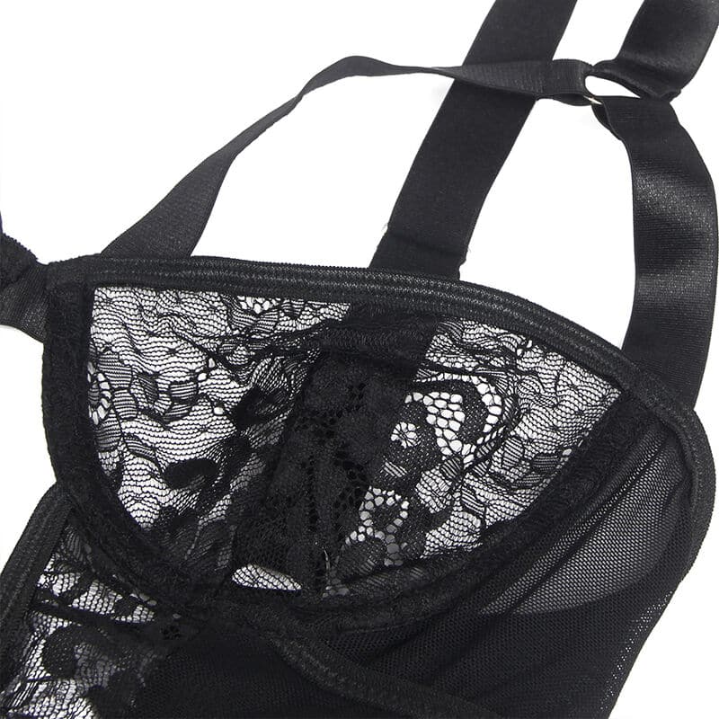 Teddy avec jarretière avec détail dentelle et bandes noir S/M — SUBBLIME, vue 7