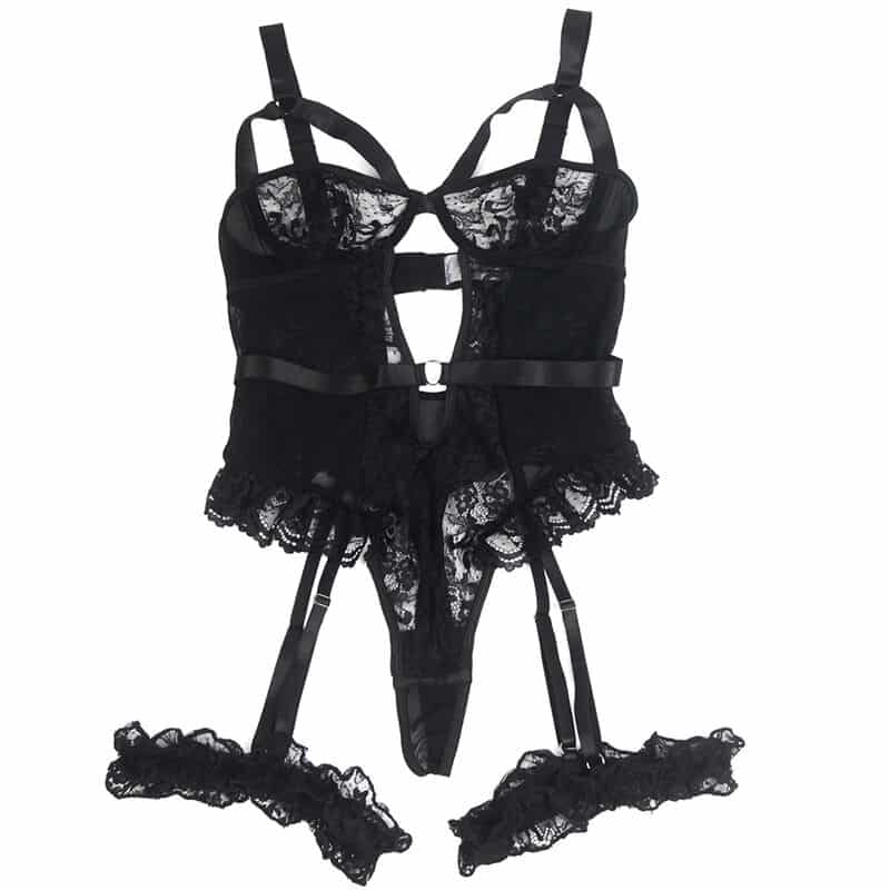Teddy avec jarretière avec détail dentelle et bandes noir S/M — SUBBLIME, vue 4