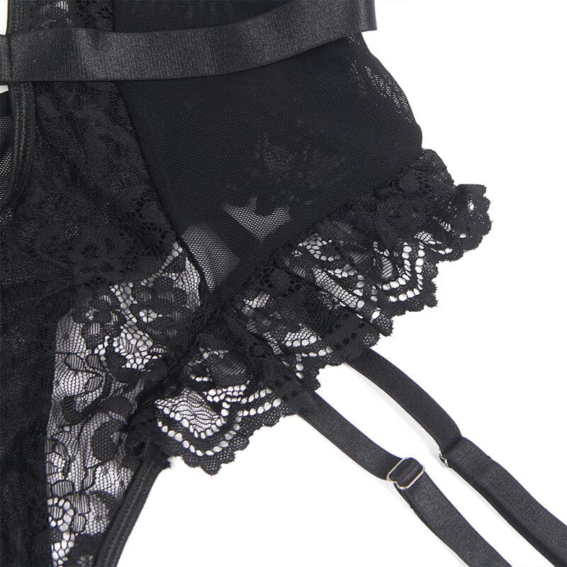 Teddy avec jarretière avec détail dentelle et bandes noir S/M — SUBBLIME, vue 10