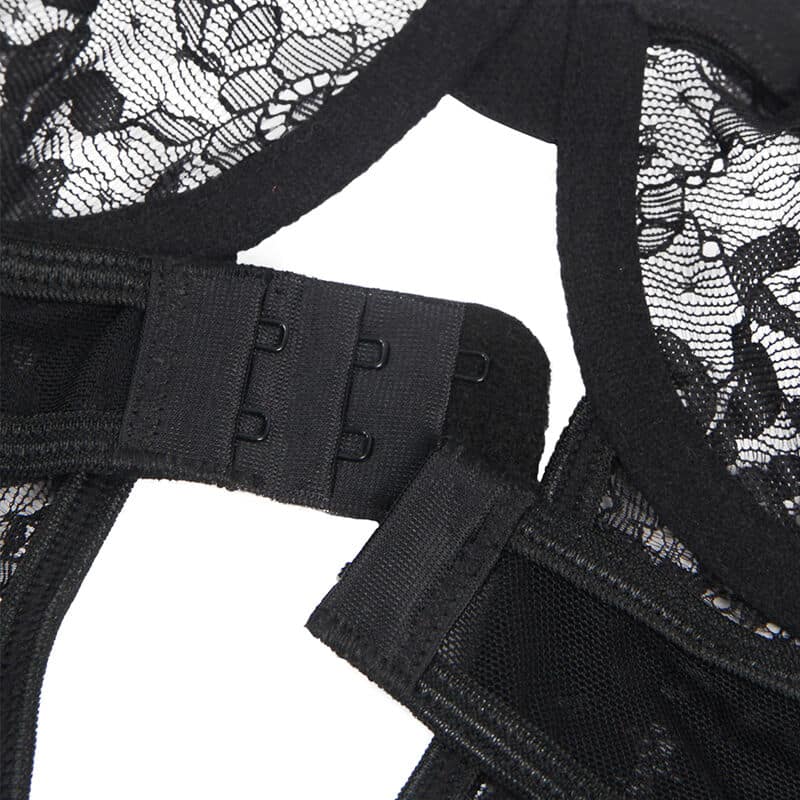 Teddy avec jarretière avec détail dentelle et bandes noir S/M — SUBBLIME, vue 12
