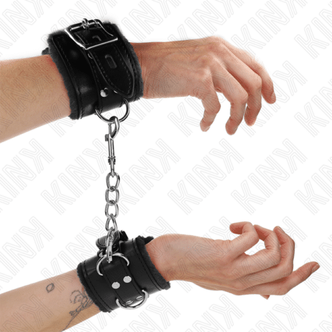 Appui-poignets doublés de fourrure noir avec ceinture noire réglable 17-29 CM X 6 CM — KINK