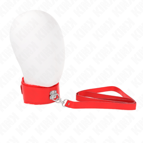 Collier avec laisse 116 CM avec clous argentés modèle 4 rouge ajustable 40-48 CM X 6 CM — KINK