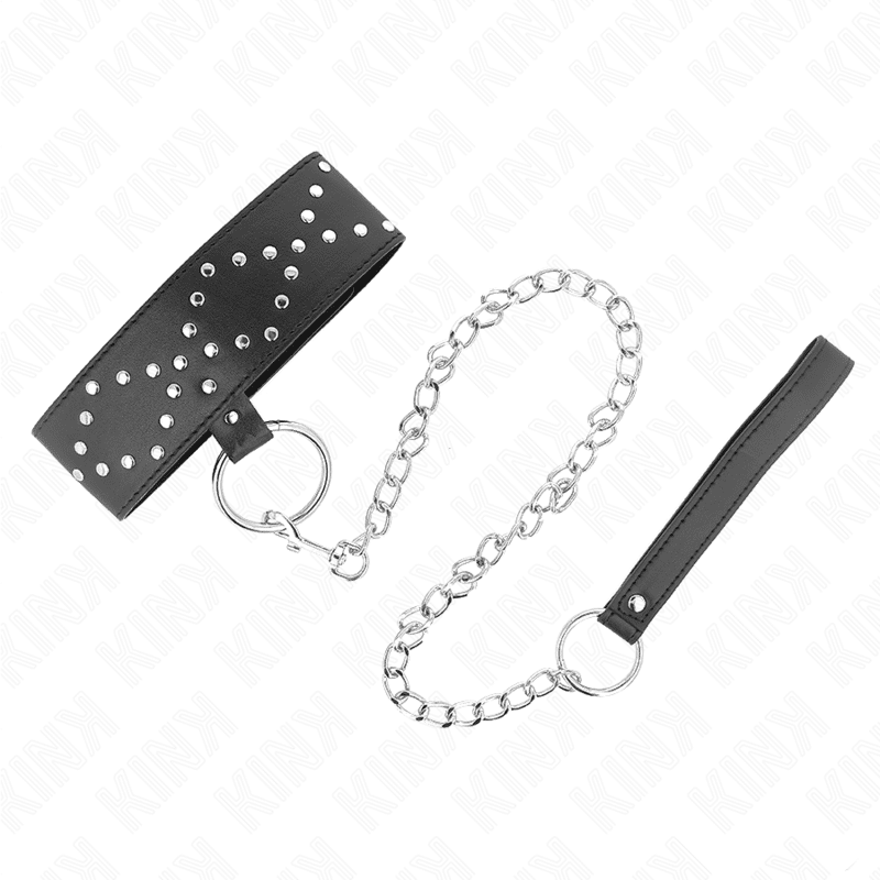 Collier 65 CM avec laisse avec clous argentés modèle 3 réglable 36-43 CM X 5 CM — KINK, vue 2