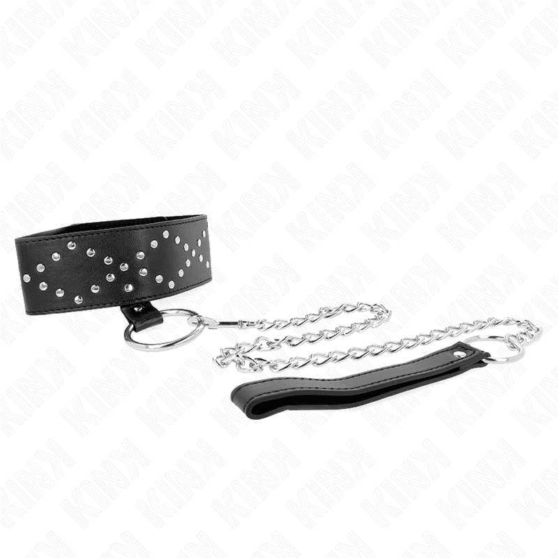 Collier 65 CM avec laisse avec clous argentés modèle 3 réglable 36-43 CM X 5 CM — KINK, vue 4