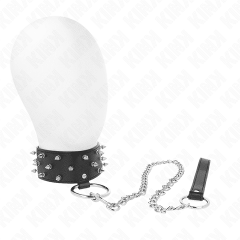Collier avec laisse 65 CM avec clous argentés modèle 5 réglable 36-43 CM X 5 CM — KINK