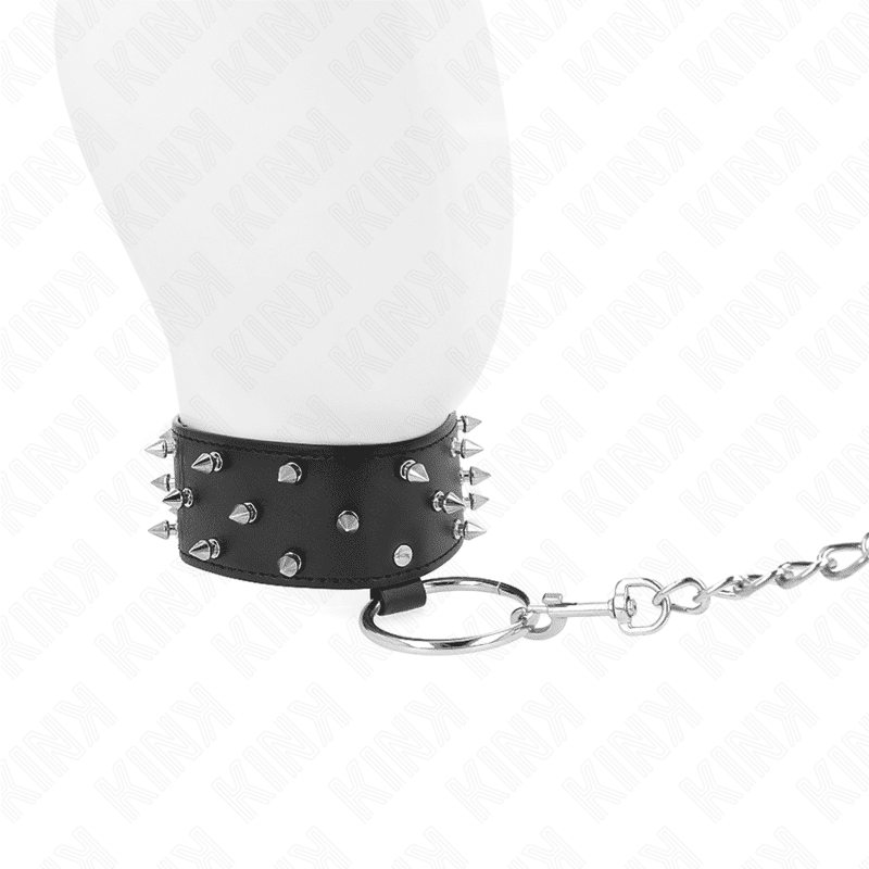 Collier avec laisse 65 CM avec clous argentés modèle 5 réglable 36-43 CM X 5 CM — KINK, vue 3