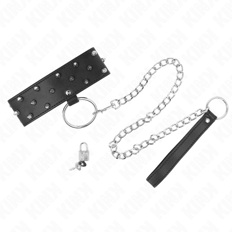 Collier avec laisse 65 CM avec clous argentés modèle 5 réglable 36-43 CM X 5 CM — KINK, vue 2