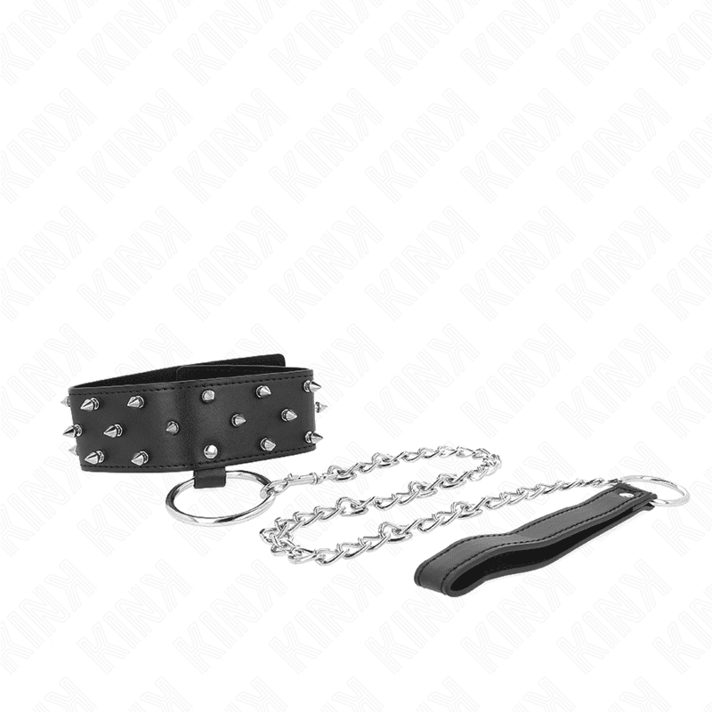 Collier avec laisse 65 CM avec clous argentés modèle 5 réglable 36-43 CM X 5 CM — KINK, vue 4