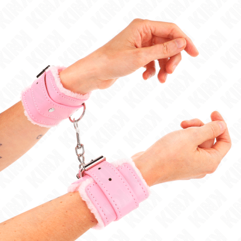 Appui-poignets doublés de fourrure rose avec ceinture rose réglable 17-29 CM X 6 CM — KINK