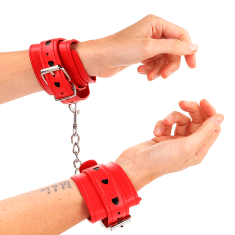 Appareils-poignets rouges avec incrustation coeur noir réglable 21-28 CM X 5,5 CM — KINK
