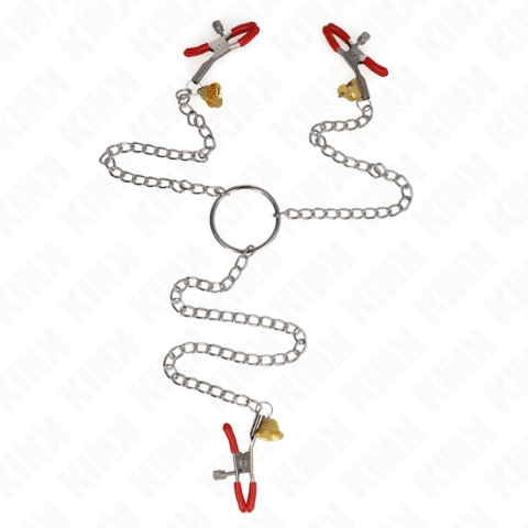 Pinces à tamelon et clito bell triple rouge avec chaine 30 CM — KINK