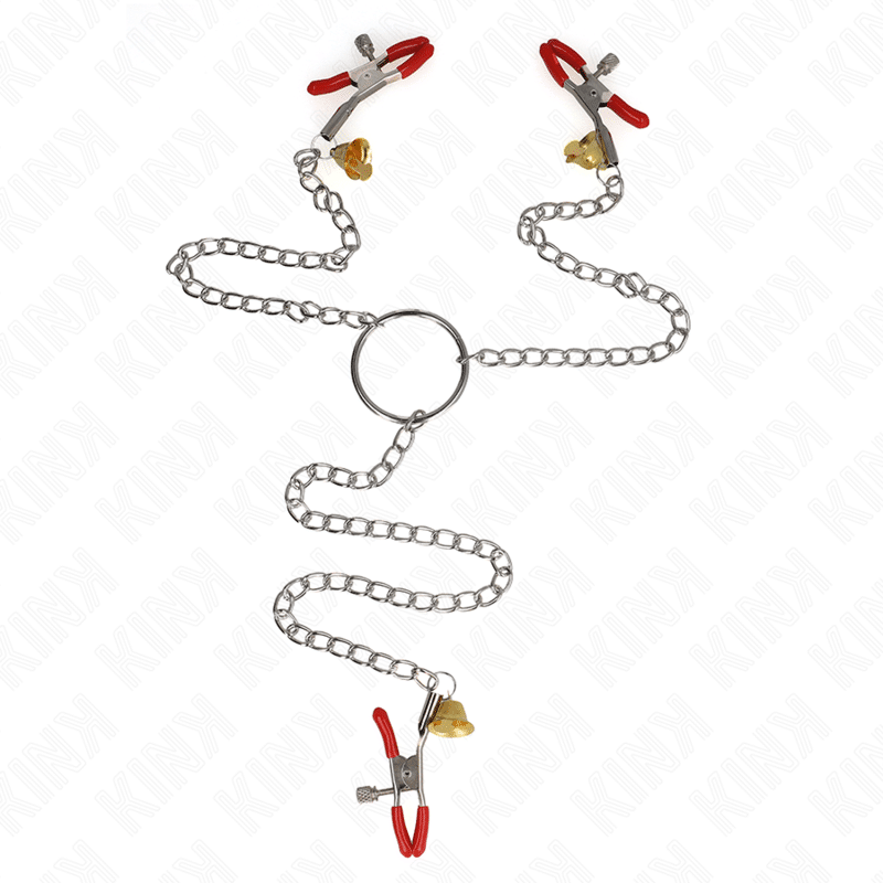 Pinces à tamelon et clito bell triple rouge avec chaine 30 CM — KINK