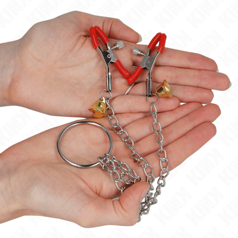 Pinces à tamelon et clito bell triple rouge avec chaine 30 CM — KINK, vue 2