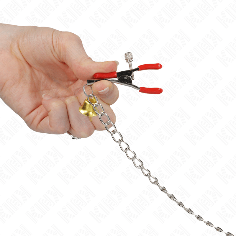 Pinces à tamelon et clito bell triple rouge avec chaine 30 CM — KINK, vue 3