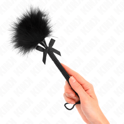 Baguette en corde de nylon avec plumes chatouillantes et noeud noir 25 cm — KINK