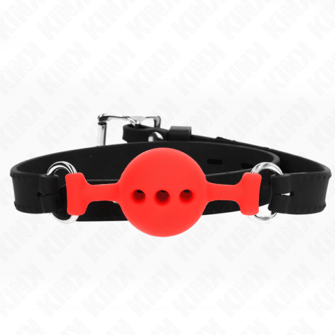 Bâillon entièrement silicone 55 x 2 CM avec boule de 4 CM taille S rouge ajustable 35-51 CM — KINK