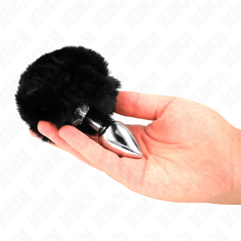 Bouchon en acier inoxydable 7 x 3 CM avec queue de lapin en fausse fourrure noire 8 CM — KINK