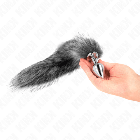 Plug anal taille M 8 X 3,5 CM avec queue synthétique 40 CM gris — KINK