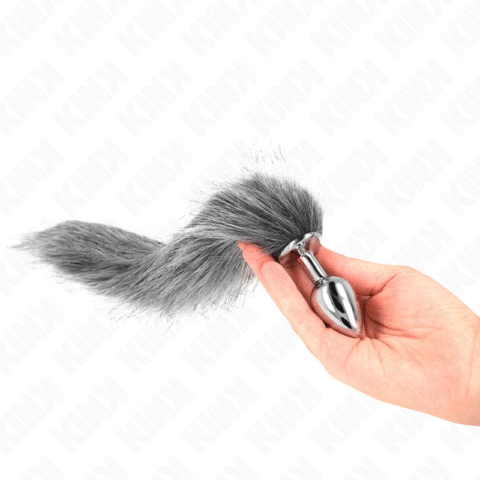 Plug anal taille S 7 X 3 CM avec queue synthétique 40 CM gris — KINK