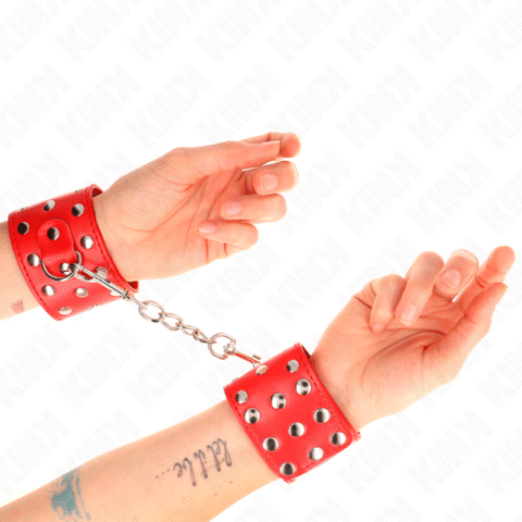 Appareils de retenue poignets avec fermeture pression pleine de rivets rouge ajustable 19-24 CM X 5,5 CM — KINK