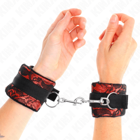 Attentes-poignets courtes en dentelle de velours et reliure en nylon rouge / noir 23 X 6,5 CM — KINK