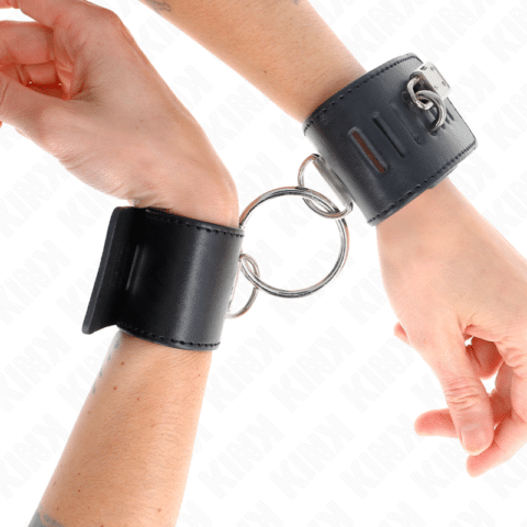 Appui-poignets fixes avec anneau et fermeture par cadenas noir ajustable 16-23 CM X 5,5 CM — KINK