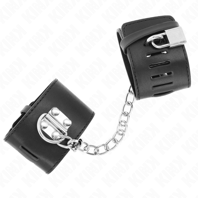 Appui-poignets fixes avec chaîne 30 CM et fermeture par cadenas noir réglable 16-23 CM X 5,5 CM — KINK, vue 3
