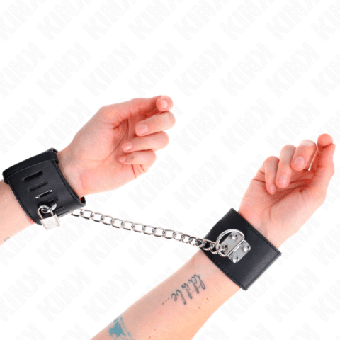 Appui-poignets fixes avec chaîne 30 CM et fermeture par cadenas noir réglable 16-23 CM X 5,5 CM — KINK