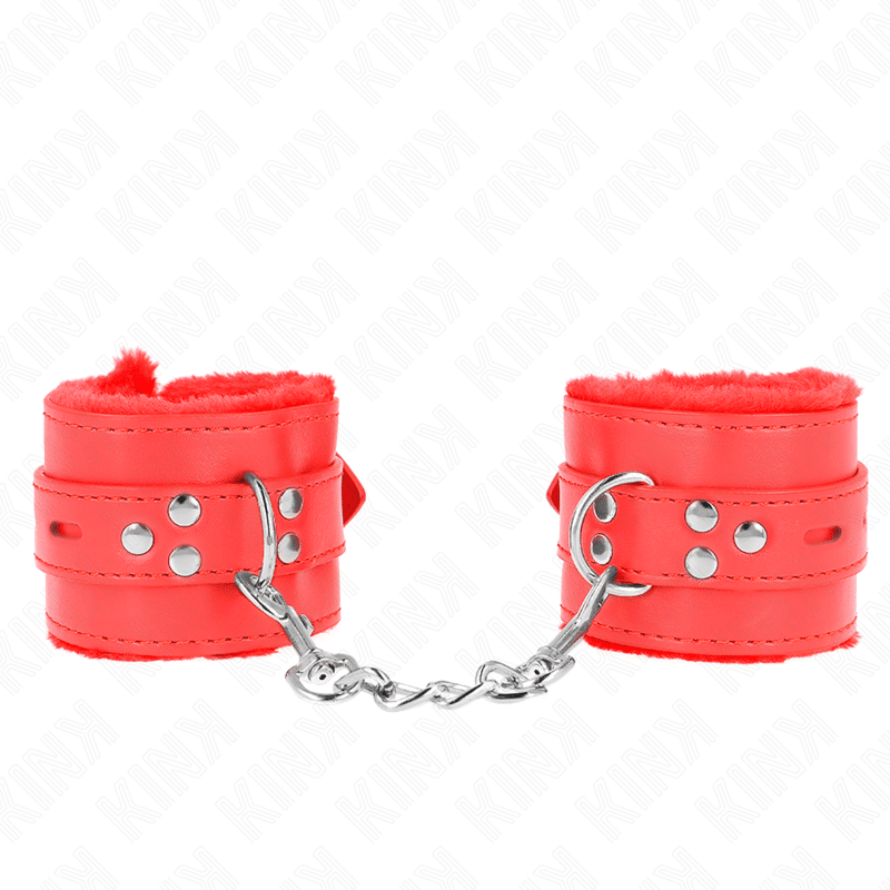 Appui-poignets doublés de fourrure avec trous carrés rouge et ceinture rouge réglable 17-29 CM X 6 CM — KINK, vue 2