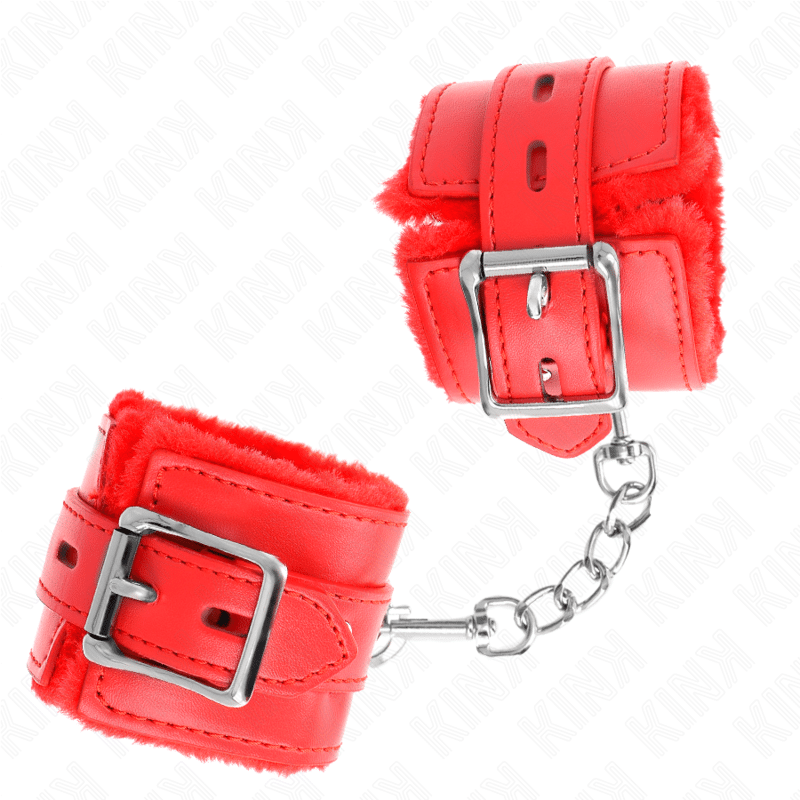 Appui-poignets doublés de fourrure avec trous carrés rouge et ceinture rouge réglable 17-29 CM X 6 CM — KINK, vue 3