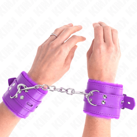 Appui-poignets doublés de fourrure avec trous carrés violet et ceinture violet réglable 17-29 CM X 6 CM — KINK