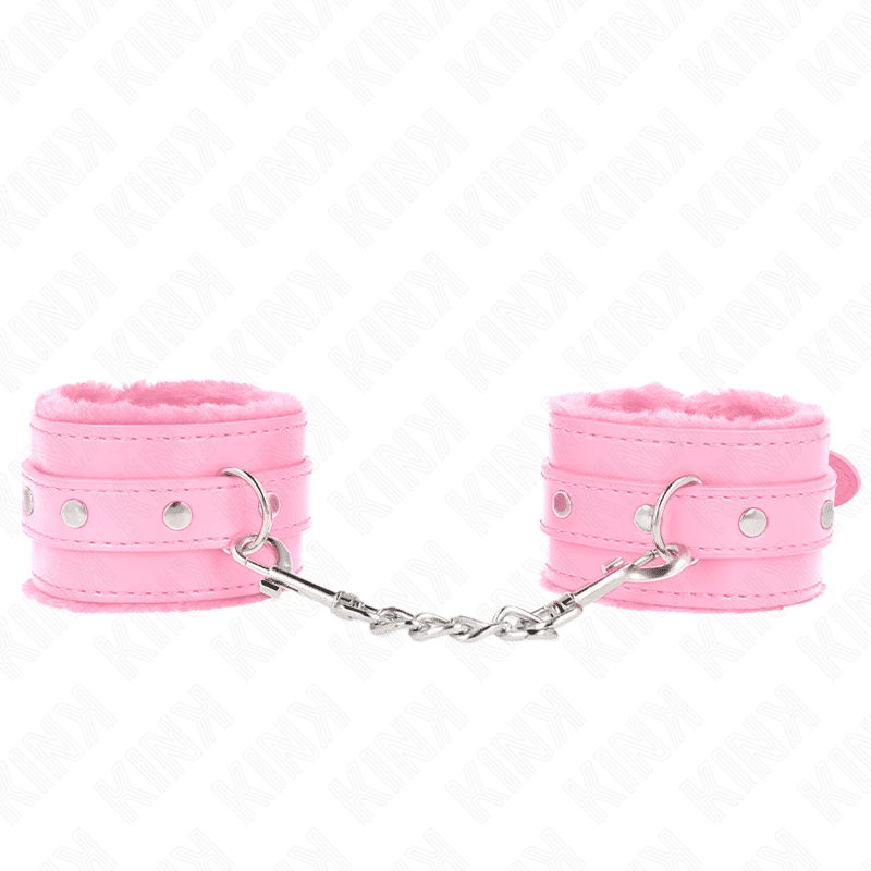 Appui-poignets doublés de fourrure premium rose avec ceinture rose réglable 17-29 CM X 6 CM — KINK, vue 2