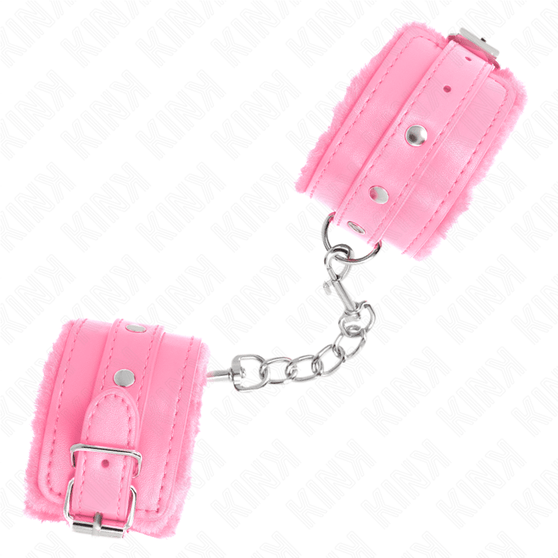 Appui-poignets doublés de fourrure premium rose avec ceinture rose réglable 17-29 CM X 6 CM — KINK, vue 4