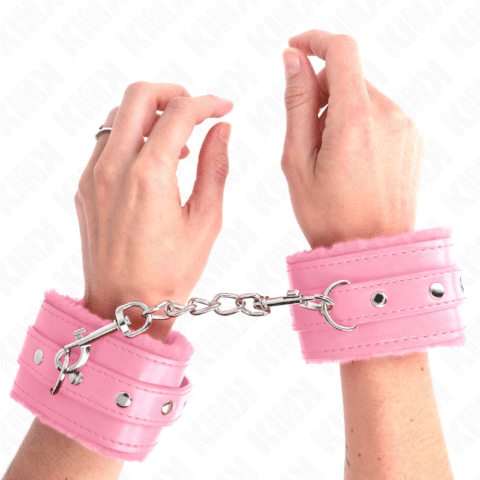 Appui-poignets doublés de fourrure premium rose avec ceinture rose réglable 17-29 CM X 6 CM — KINK