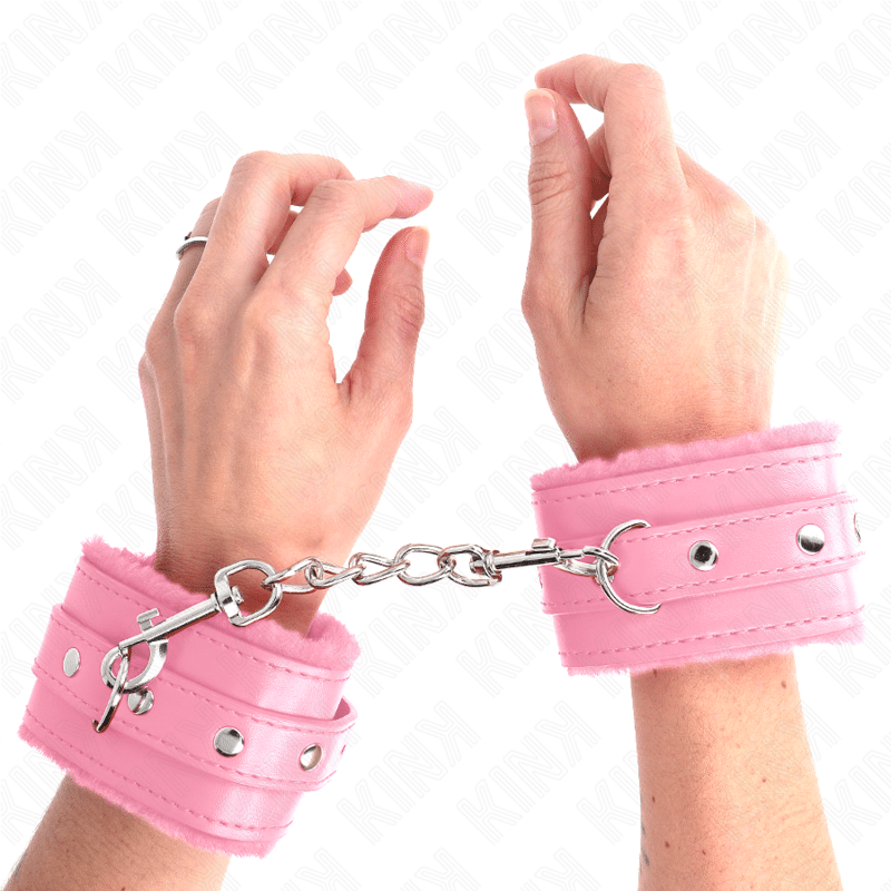 Appui-poignets doublés de fourrure premium rose avec ceinture rose réglable 17-29 CM X 6 CM — KINK