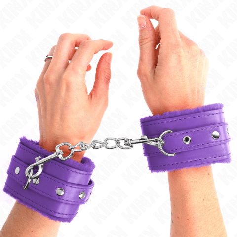 Appui-poignets doublés de fourrure premium violet avec ceinture violet ajustable 17-29 CM X 6 CM — KINK