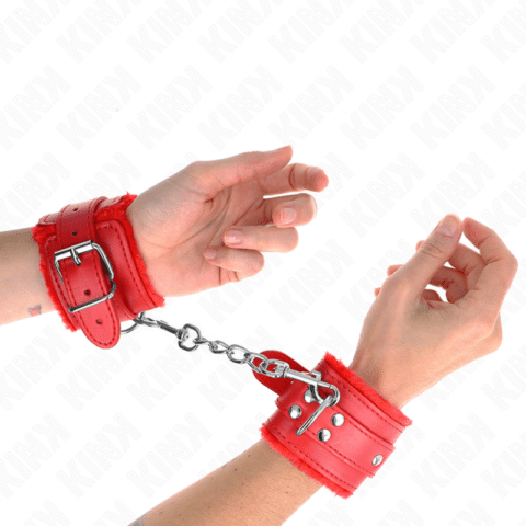 Appui-poignets doublés de fourrure rouge avec ceinture rouge réglable 17-29 CM X 6 CM — KINK