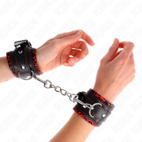Appui-poignets doublés de fourrure rouge / noir réglable 17-29 CM X 6 CM — KINK