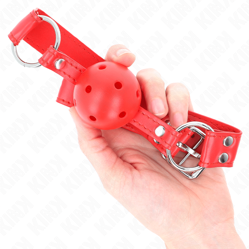 Bâillon à boule DUR creux rouge complet 62 x 2 CM — KINK, vue 4