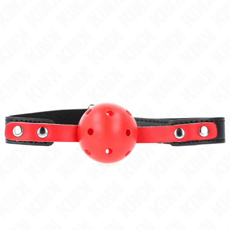 Balle dure creuse rouge 4 CM GAG bracelet noir 60 x 2 CM ajustable 37-52 CM — KINK, vue 2