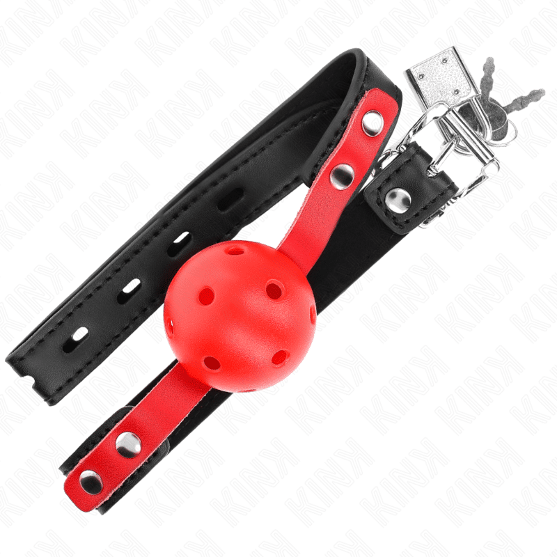 Balle dure creuse rouge 4 CM GAG bracelet noir 60 x 2 CM ajustable 37-52 CM — KINK, vue 4