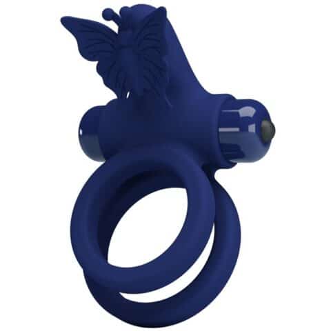 Jamele double anneau avec vibration & stimulateur de papillon bleu — PRETTY LOVE