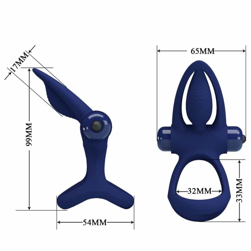 MAT double anneau avec vibration & stimulateur bleu — PRETTY LOVE, vue 7