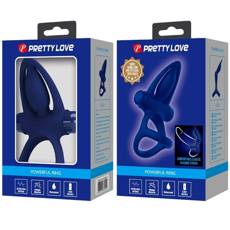 MAT double anneau avec vibration & stimulateur bleu — PRETTY LOVE, vue 10